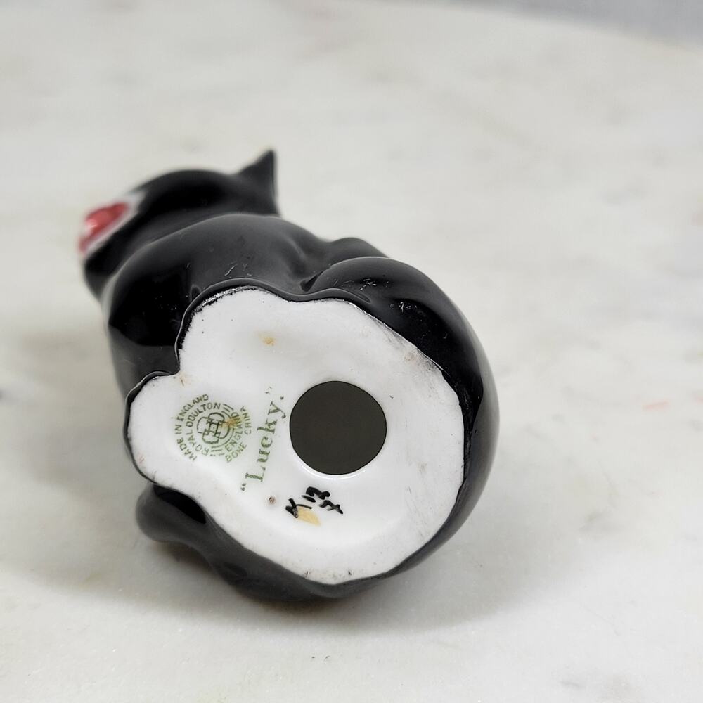 Royal Doulton Lucky Cat Miniature 2.5" Black Bone China Anthropomorphic England - Picture 11 of 16